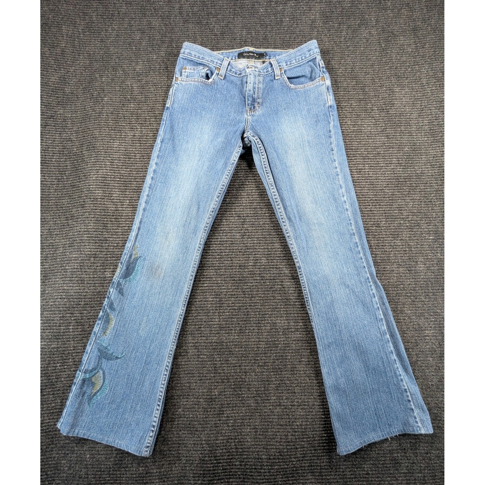 Calvin Klein Jeans Women 2 Blue Denim Cotton Stretch Low Rise Embroidered Flared